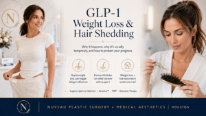 Woman noticing hair shedding during GLP-1 weight loss
